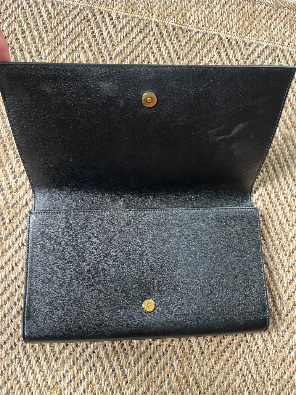 Saint Laurent Black Embossed YSL Leather Envelope Clutch - Picture 9 of 10